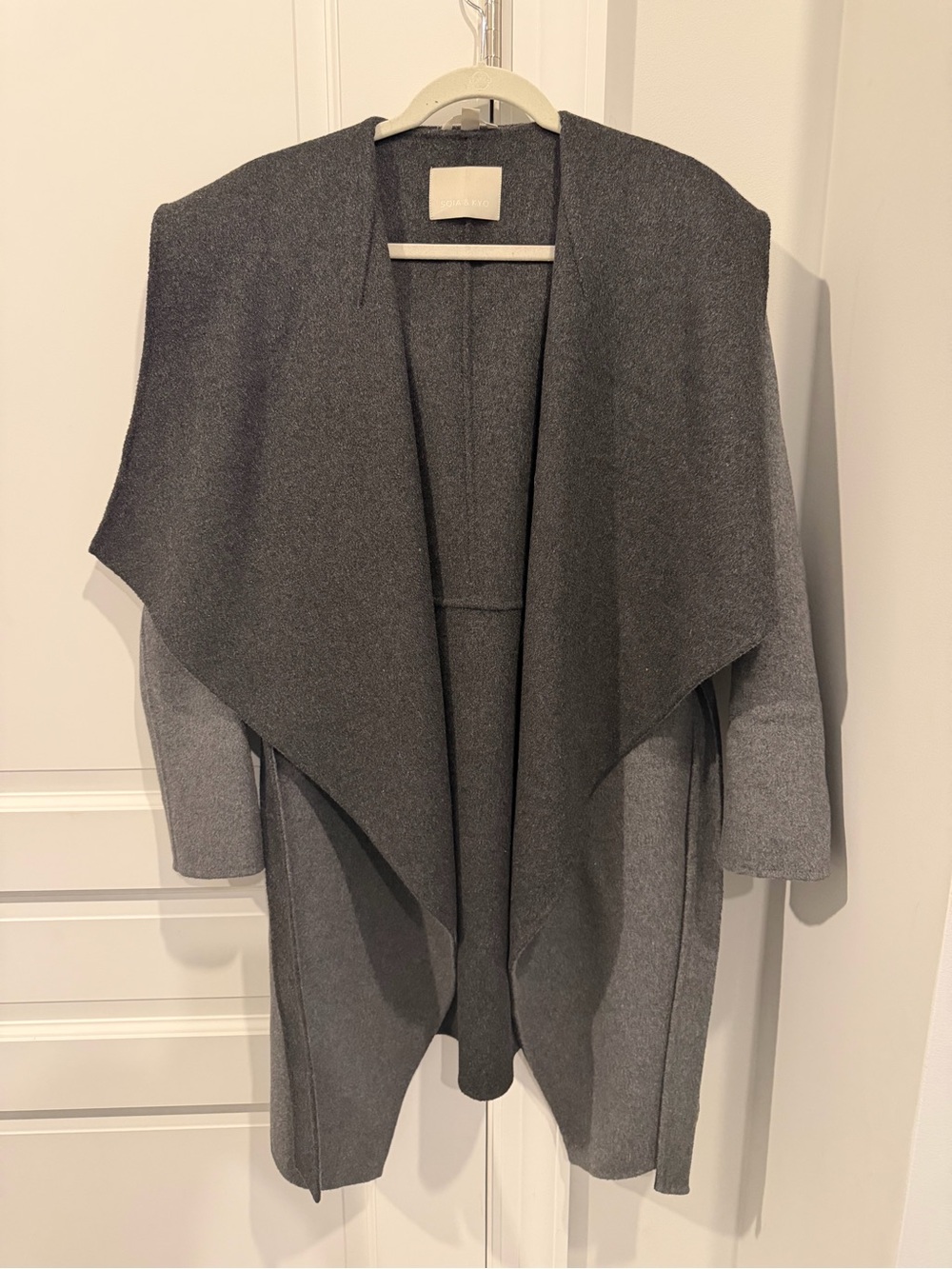 SOIA & KYO Samia Two Tone Gray Wool Hooded Wrap Coat XS